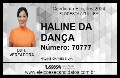 Candidato HALINE DA DANÇA 2024 - FLORESTA AZUL - Eleições