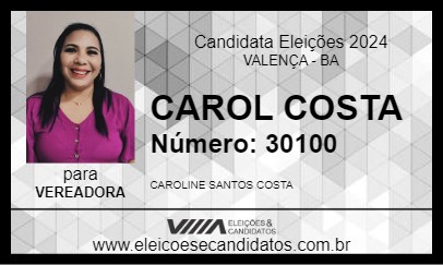 Candidato CAROL COSTA 2024 - VALENÇA - Eleições