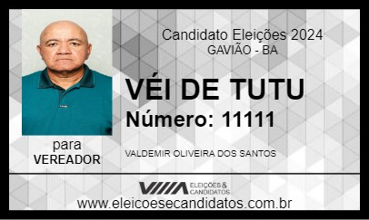 Candidato VÉI DE TUTU 2024 - GAVIÃO - Eleições