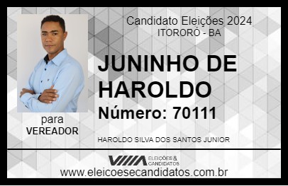 Candidato JUNINHO DE HAROLDO 2024 - ITORORÓ - Eleições