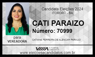 Candidato CATI PARAIZO 2024 - ITORORÓ - Eleições