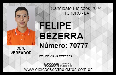 Candidato FELIPE BEZERRA 2024 - ITORORÓ - Eleições