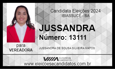 Candidato JUSSANDRA 2024 - IBIASSUCÊ - Eleições