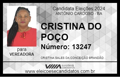 Candidato CRISTINA DO POÇO 2024 - ANTÔNIO CARDOSO - Eleições