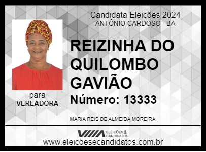 Candidato REIZINHA DO QUILOMBO GAVIÃO 2024 - ANTÔNIO CARDOSO - Eleições