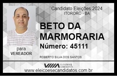 Candidato BETO DA MARMORARIA 2024 - ITORORÓ - Eleições