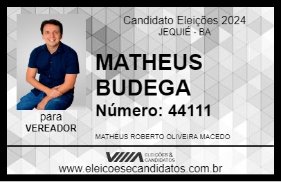 Candidato MATHEUS BUDEGA 2024 - JEQUIÉ - Eleições