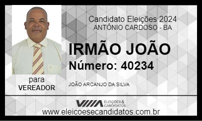 Candidato IRMÃO JOÃO 2024 - ANTÔNIO CARDOSO - Eleições