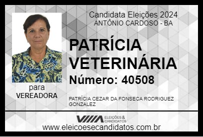 Candidato PATRÍCIA VETERINÁRIA 2024 - ANTÔNIO CARDOSO - Eleições