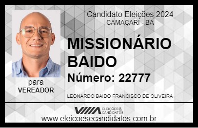 Candidato MISSIONÁRIO BAIDO 2024 - CAMAÇARI - Eleições