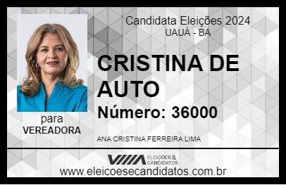 Candidato CRISTINA DE AUTO 2024 - UAUÁ - Eleições