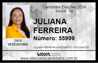 Candidato JULIANA FERREIRA 2024 - SAÚDE - Eleições