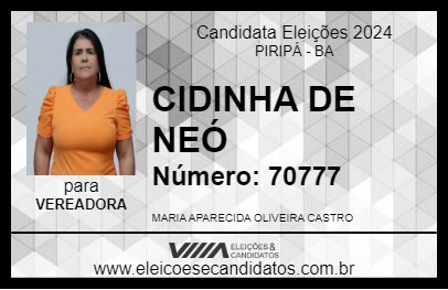 Candidato CIDINHA DE NEÓ 2024 - PIRIPÁ - Eleições