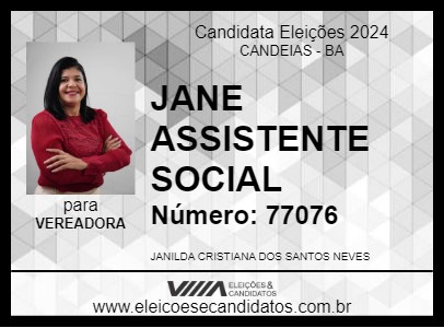 Candidato JANE ASSISTENTE SOCIAL 2024 - CANDEIAS - Eleições