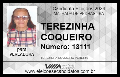 Candidato TEREZINHA COQUEIRO 2024 - MALHADA DE PEDRAS - Eleições