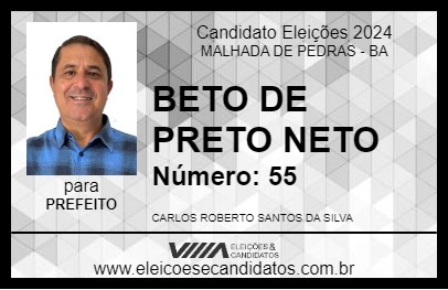 Candidato BETO DE PRETO NETO 2024 - MALHADA DE PEDRAS - Eleições