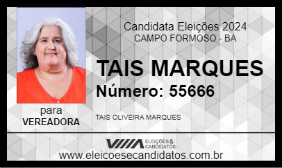 Candidato TAIS MARQUES 2024 - CAMPO FORMOSO - Eleições