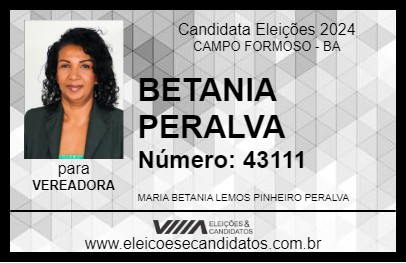 Candidato BETANIA PERALVA 2024 - CAMPO FORMOSO - Eleições