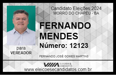 Candidato FERNANDO MENDES 2024 - MORRO DO CHAPÉU - Eleições