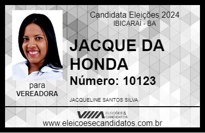 Candidato JACQUE DA HONDA 2024 - IBICARAÍ - Eleições