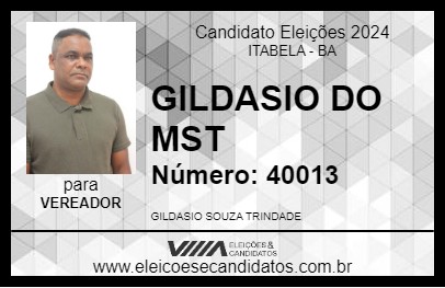 Candidato GILDASIO DO MST 2024 - ITABELA - Eleições