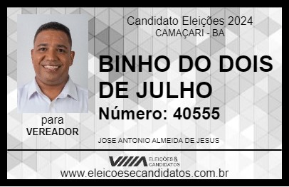 Candidato BINHO DO DOIS DE JULHO 2024 - CAMAÇARI - Eleições