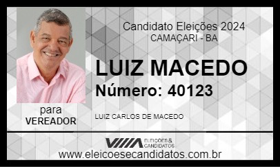 Candidato LUIZ MACEDO 2024 - CAMAÇARI - Eleições