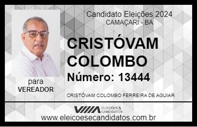 Candidato CRISTÓVAM  COLOMBO 2024 - CAMAÇARI - Eleições