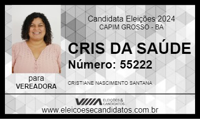 Candidato CRIS DA SAÚDE 2024 - CAPIM GROSSO - Eleições