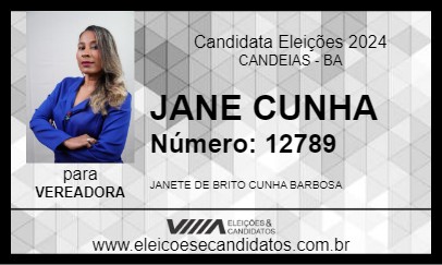 Candidato JANE CUNHA 2024 - CANDEIAS - Eleições