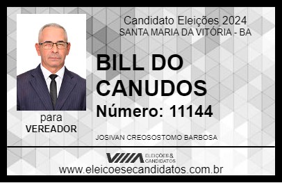 Candidato BILL DO CANUDOS 2024 - SANTA MARIA DA VITÓRIA - Eleições