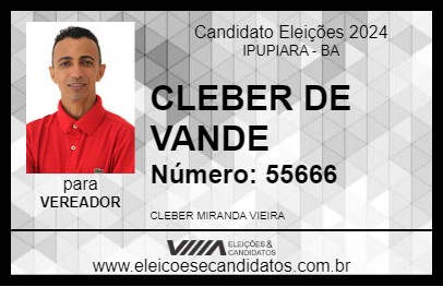 Candidato CLEBER DE VANDE 2024 - IPUPIARA - Eleições