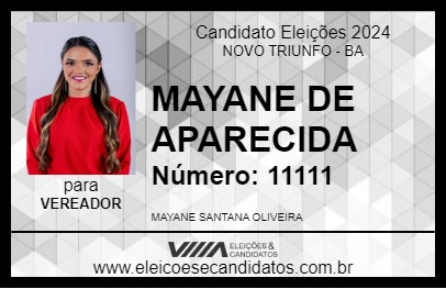 Candidato MAYANE DE APARECIDA 2024 - NOVO TRIUNFO - Eleições