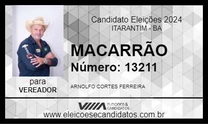 Candidato MACARRÃO 2024 - ITARANTIM - Eleições