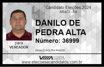 Candidato DANILO DE PEDRA ALTA 2024 - ARACI - Eleições