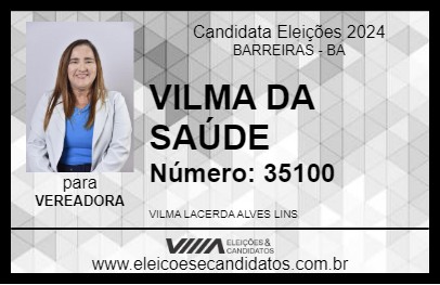 Candidato VILMA DA SAÚDE 2024 - BARREIRAS - Eleições