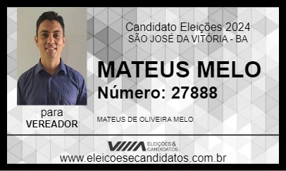 Candidato MATEUS MELO 2024 - SÃO JOSÉ DA VITÓRIA - Eleições