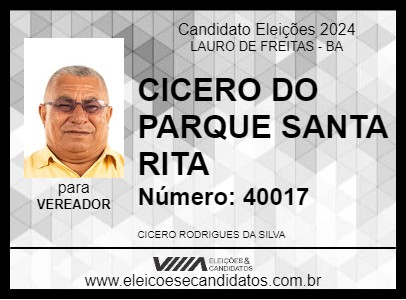 Candidato CICERO DO PARQUE SANTA RITA 2024 - LAURO DE FREITAS - Eleições