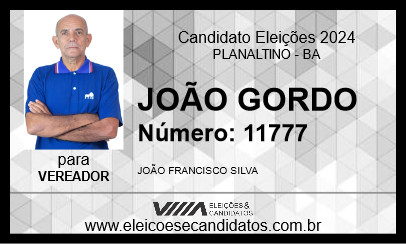 Candidato JOÃO GORDO 2024 - PLANALTINO - Eleições