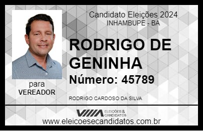 Candidato RODRIGO DE GENINHA 2024 - INHAMBUPE - Eleições