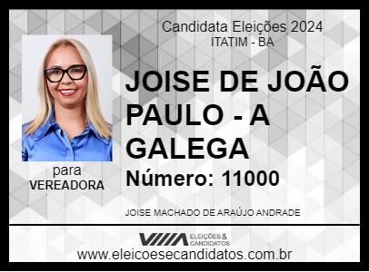 Candidato JOISE DE JOÃO PAULO - A GALEGA 2024 - ITATIM - Eleições