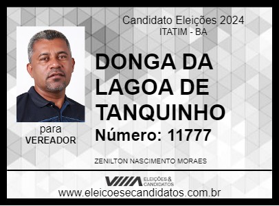 Candidato DONGA DA LAGOA DE TANQUINHO 2024 - ITATIM - Eleições