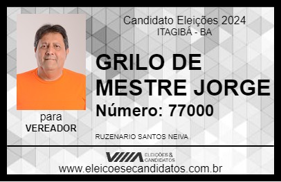 Candidato GRILO DE MESTRE JORGE 2024 - ITAGIBÁ - Eleições