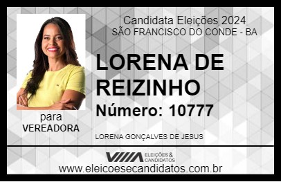 Candidato LORENA DE REIZINHO 2024 - SÃO FRANCISCO DO CONDE - Eleições