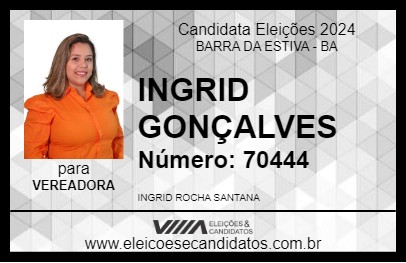 Candidato INGRID GONÇALVES 2024 - BARRA DA ESTIVA - Eleições