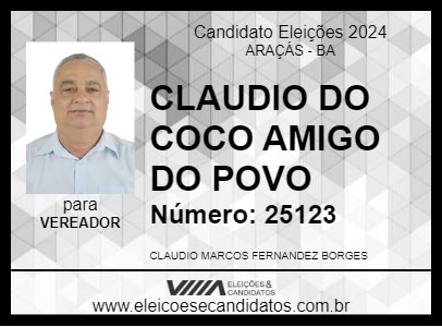 Candidato CLAUDIO DO COCO AMIGO DO POVO 2024 - ARAÇÁS - Eleições