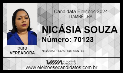 Candidato NICÁSIA SOUZA 2024 - ITAMBÉ - Eleições