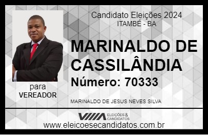 Candidato MARINALDO DE CASSILÂNDIA 2024 - ITAMBÉ - Eleições