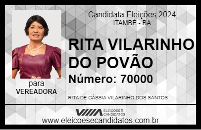 Candidato RITA VILARINHO DO POVÃO 2024 - ITAMBÉ - Eleições