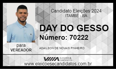 Candidato DAY DO GESSO 2024 - ITAMBÉ - Eleições